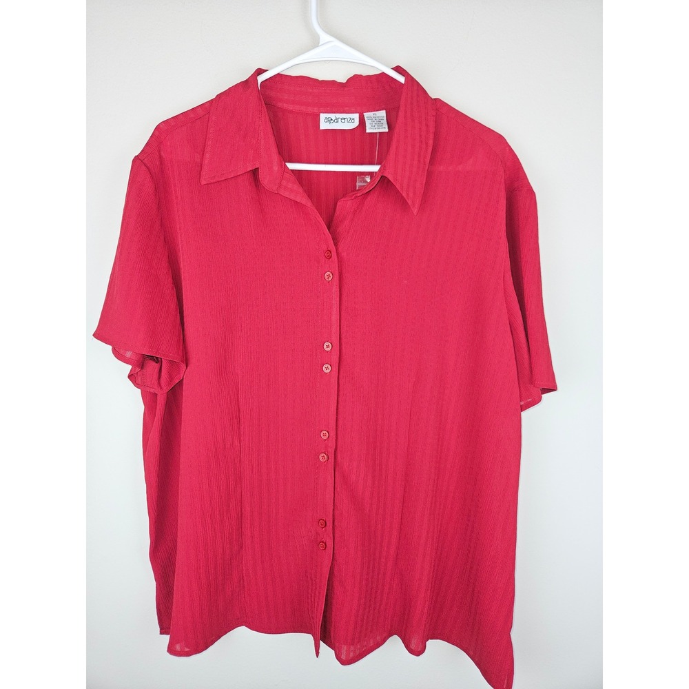 Apparenza Womens XL Red Short Sleeve Button Down Shadow Stripe Blouse 016-1715